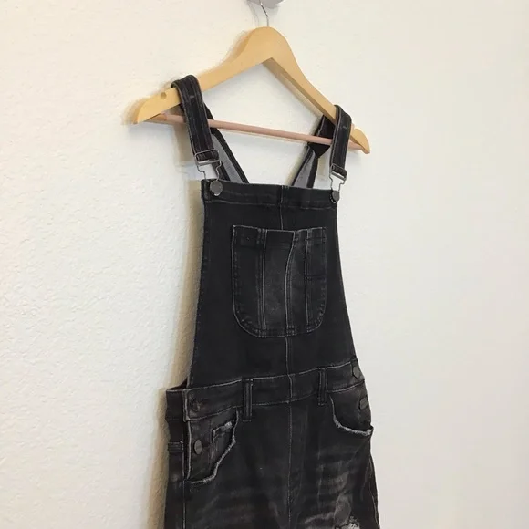 Risen Medium Women's Black Denim Shortalls Overalls Shorts Distressed RDS6059 - Picture 4 of 11